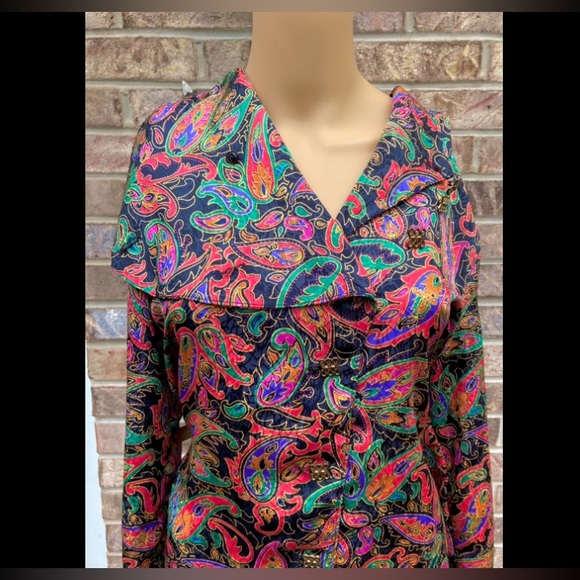 Vintage 80s Black and Rainbow Psychedelic Paisley Blouse Top - Picture 3 of 7